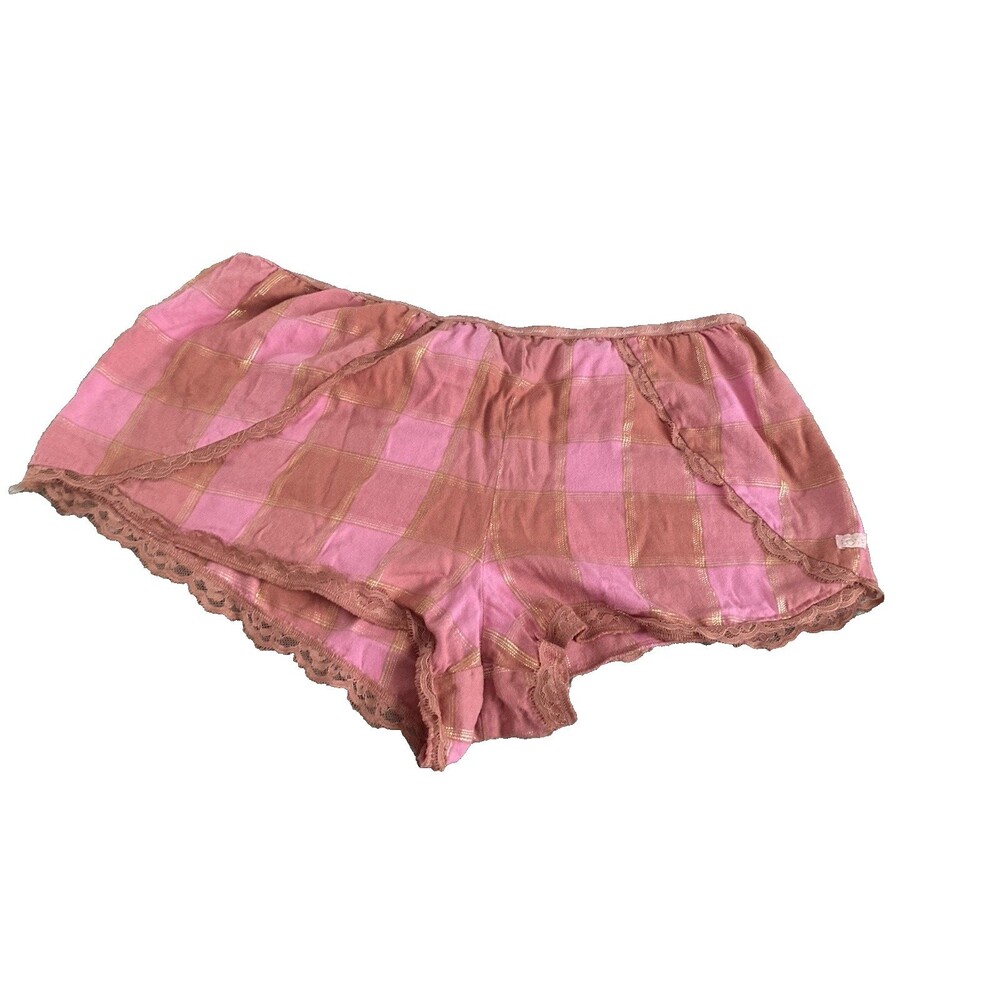 Victoria's Secret Women’s Sleep Shorts Size XL Pink Gold Flannel Plaid